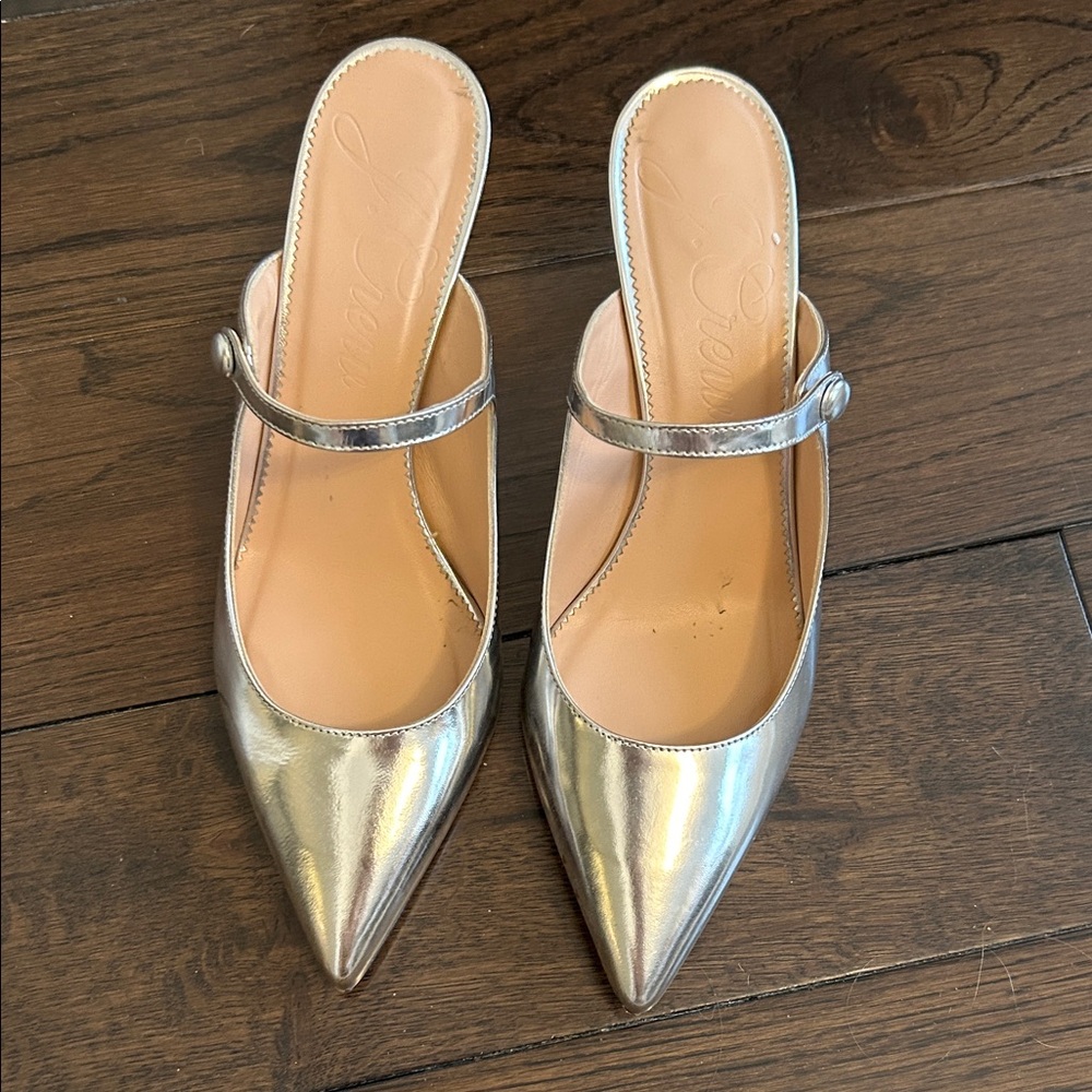 J. Crew Silver Pointed-Toe Mules